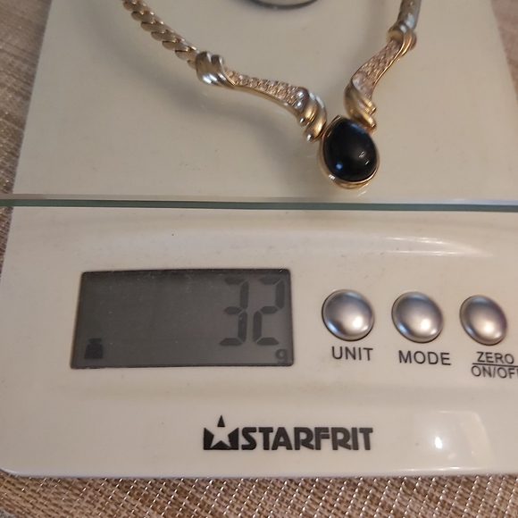 Vintage choker gold black stone necklace rhinestones 15" - Picture 9 of 9